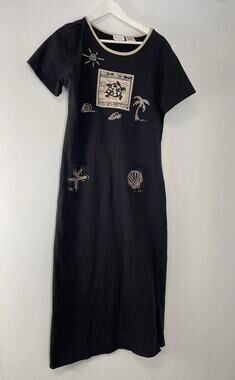 Bentley Shift Dress Womens Small Blue Palm Trees Vintage Sundress N158